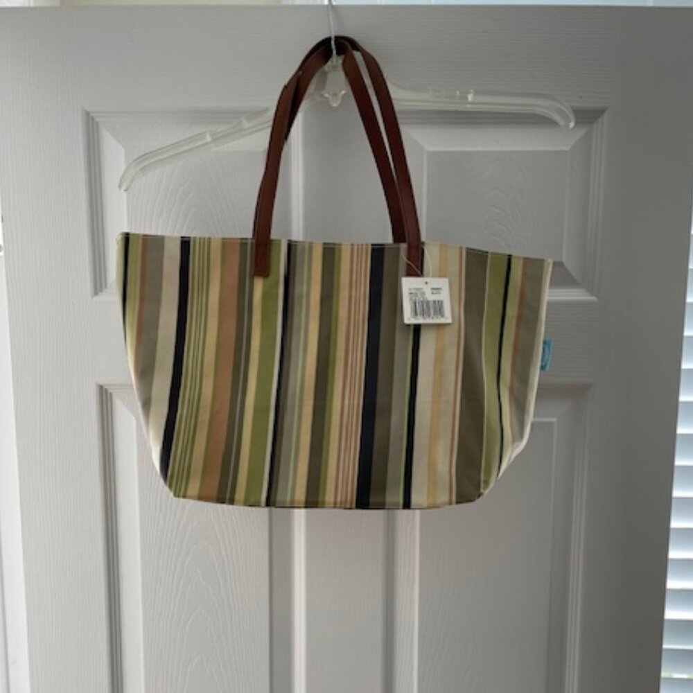 Danica Striped Tote with sturdy faux leather handles